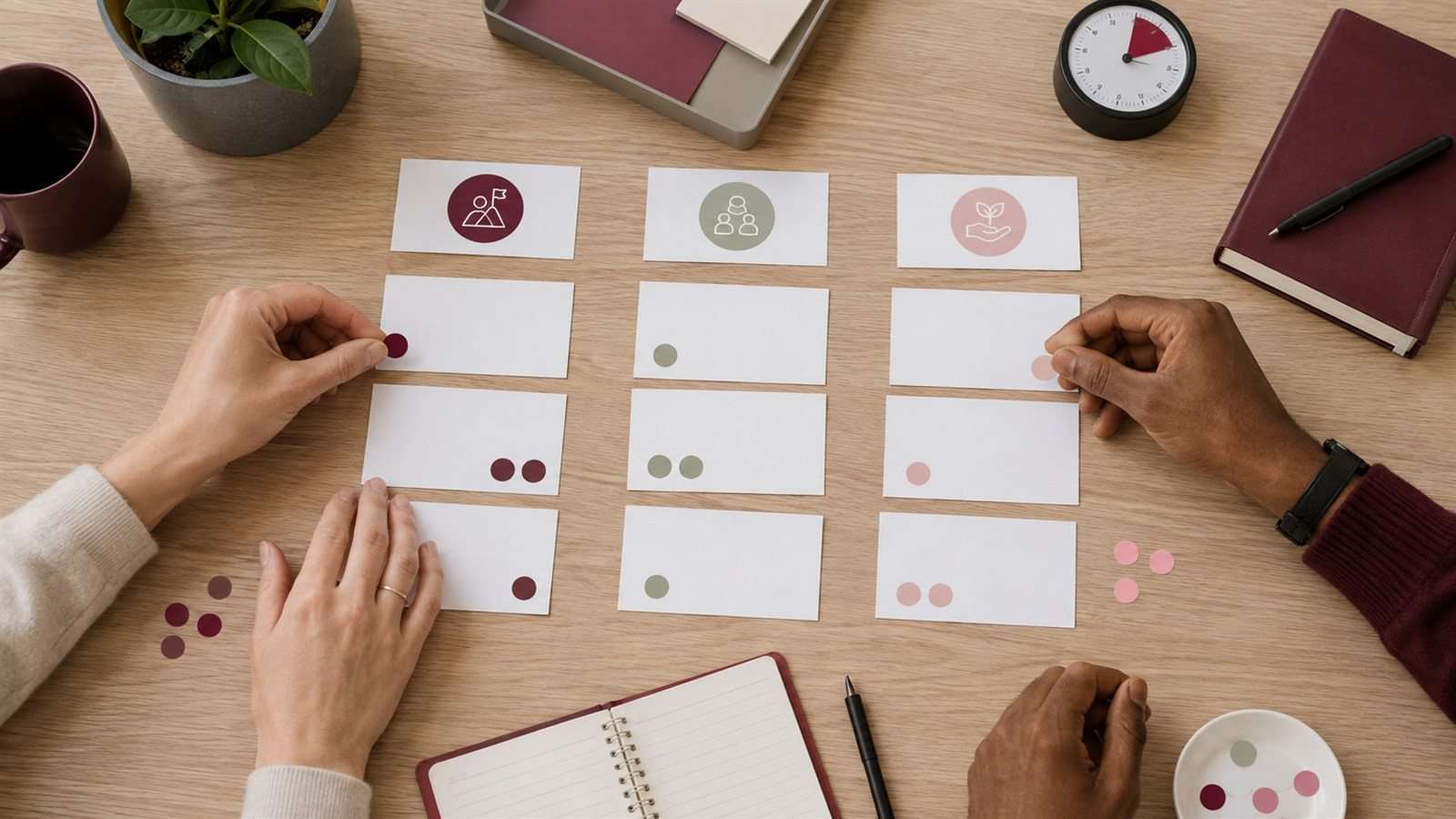 Tarjetas con resultados, hábitos y desarrollo para preparar una evaluación