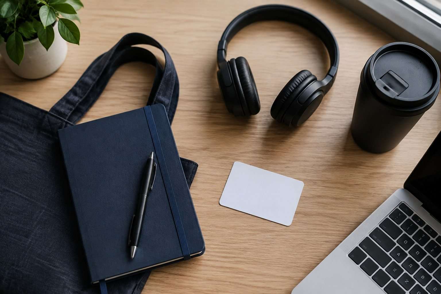 Kit de bienvenida preparado sobre el escritorio para una nueva incorporación
